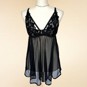 Vintage Rachel Roy Sheer Black Mini Slip